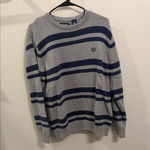 Chaps Men's Sweater in Gray and Navy Stripes